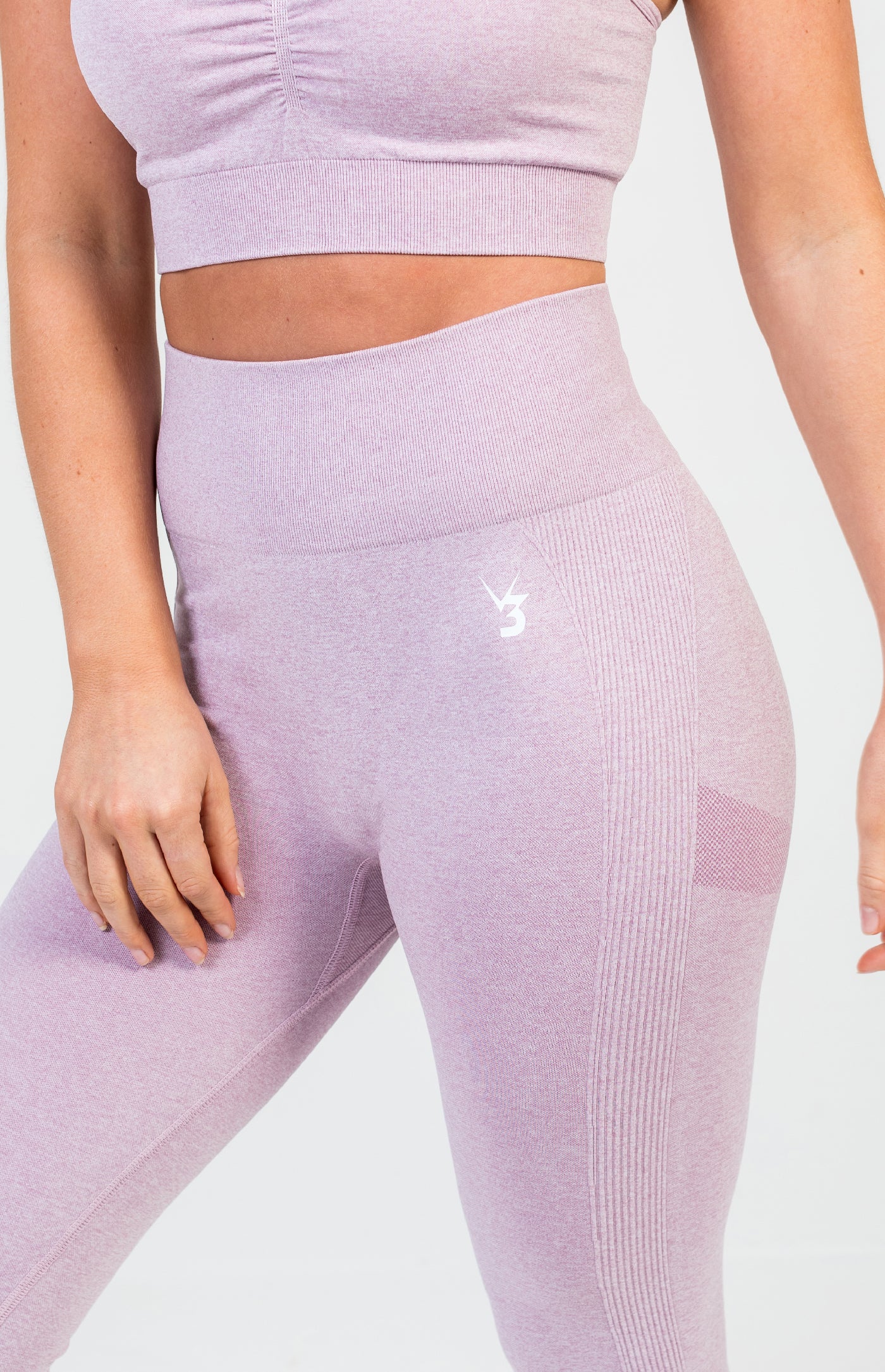 V3 Apparel womens Define Lilac marl scrunch bum shaping workout gym leggings and squat proof fitness tights with high waisted and ruched seam for running, yoga, gym bodybuilding and training.