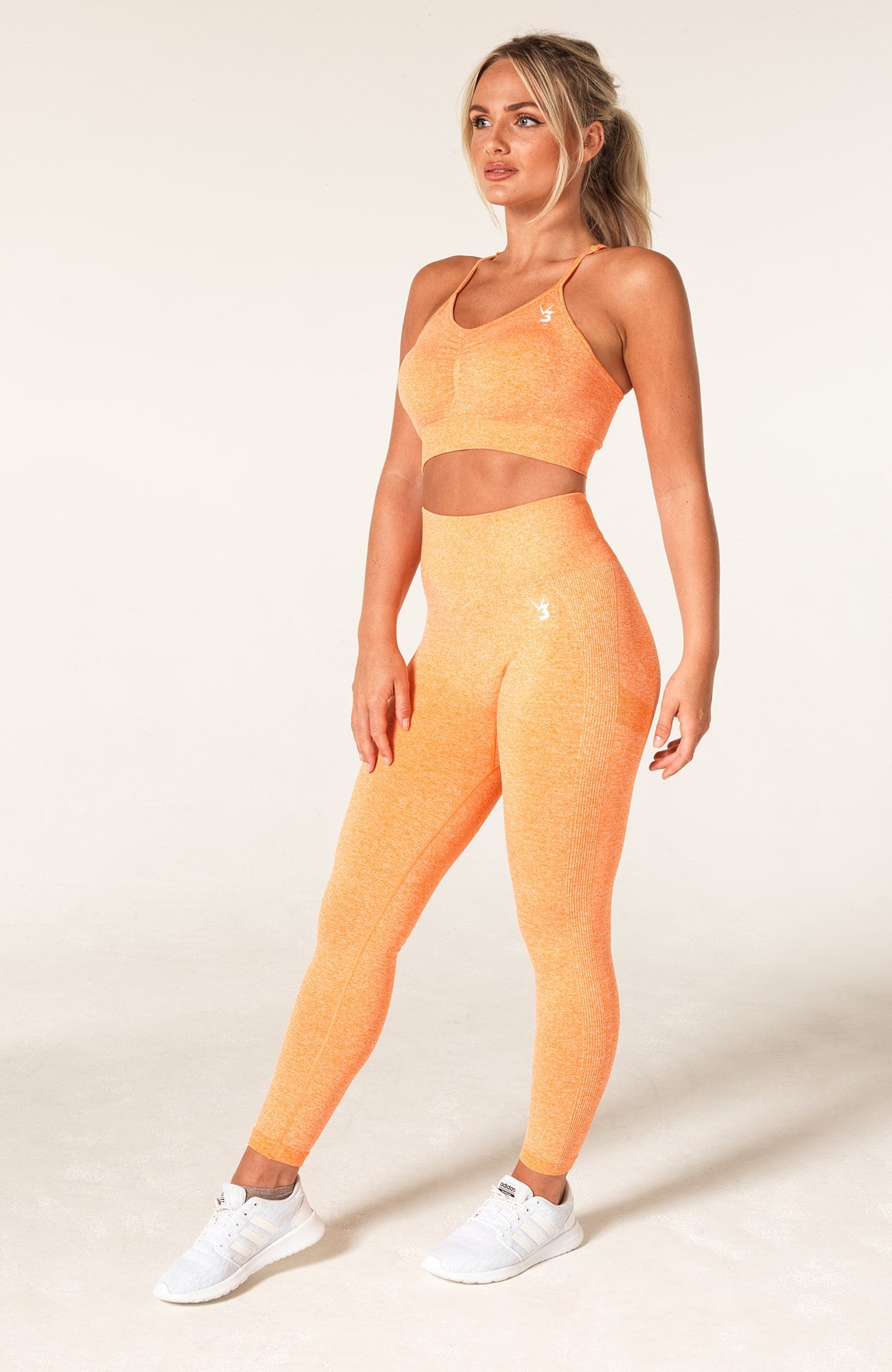 V3 Apparel womens Define orange marl scrunch bum shaping workout gym leggings and squat proof fitness tights with high waisted and ruched seam for running, yoga, gym bodybuilding and training.