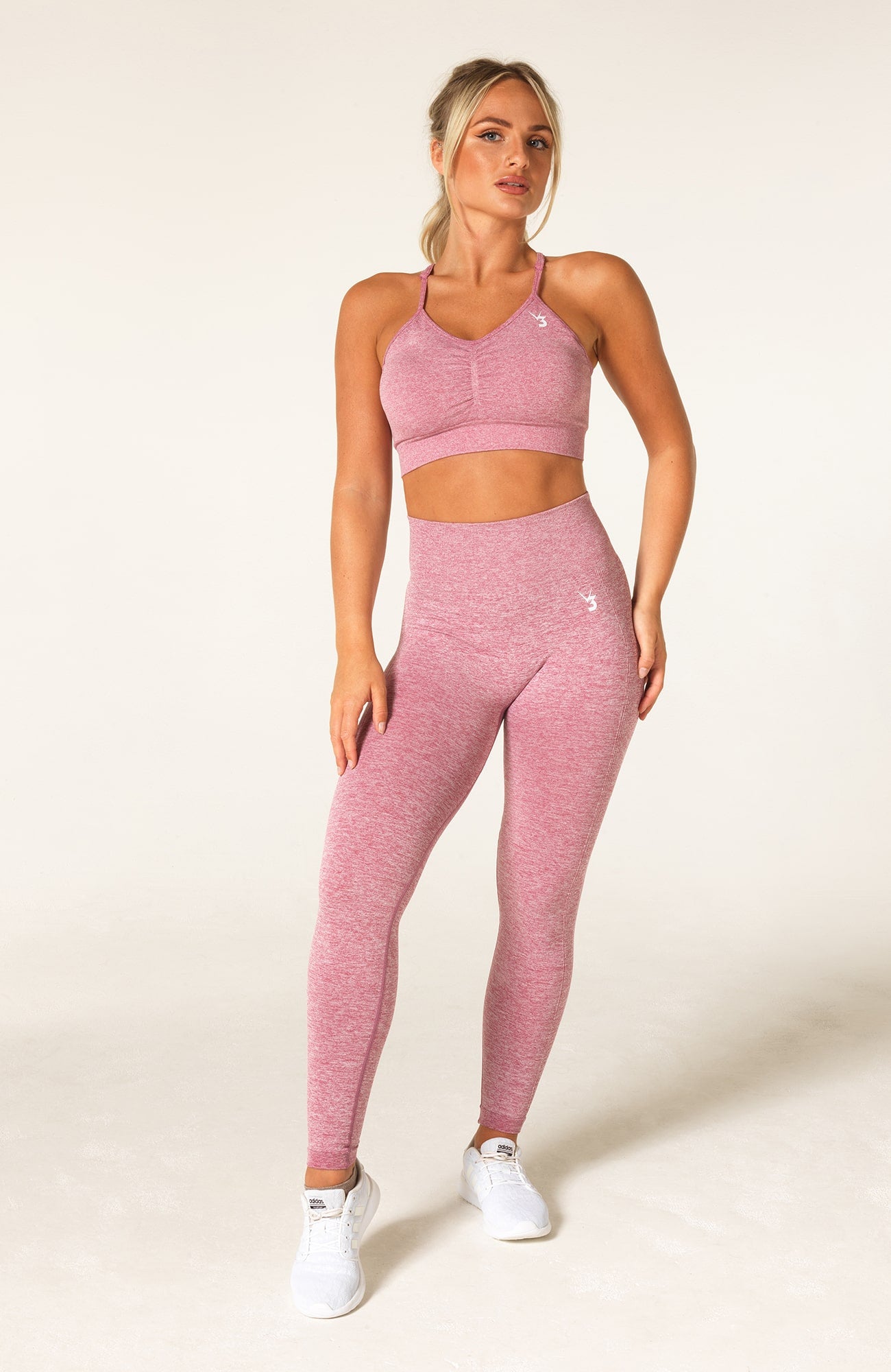 V3 Apparel womens Define Pink marl scrunch bum shaping workout gym leggings and squat proof fitness tights with high waisted and ruched seam for running, yoga, gym bodybuilding and training.